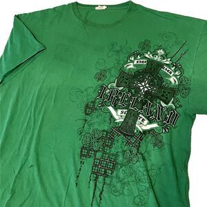 Ireland Affliction Style T-Shirt Vintage Celtic Cross Green 3XL Mens Grunge Erin